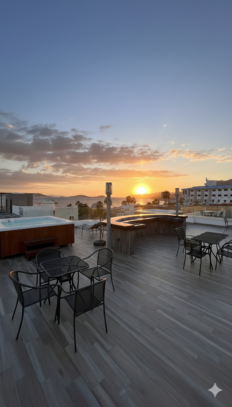 Rooftop del complejo, área común con jacuzzis y asadores